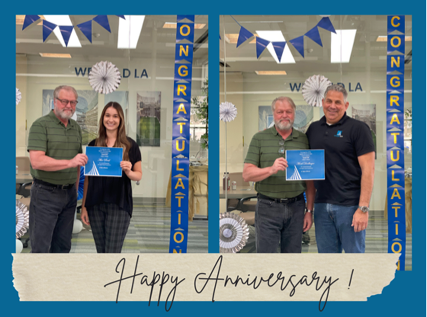 Citadel Celebrates Our Employees, Happy Anniversary! Two images of Citadel EHS employees Mark Drollinger and Alexandria Reed reciving awards for their work anniversaries