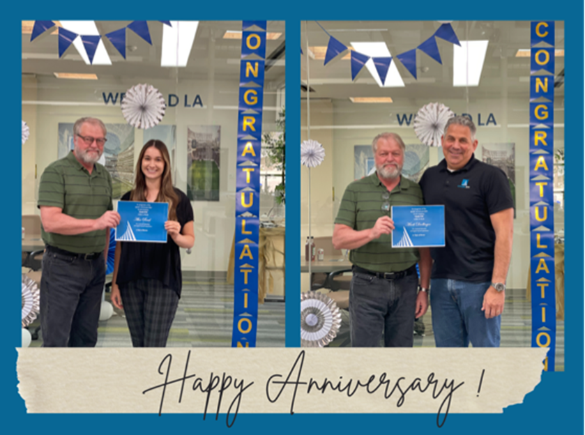 Citadel Celebrates Our Employees, Happy Anniversary! Two images of Citadel EHS employees Mark Drollinger and Alexandria Reed reciving awards for their work anniversaries