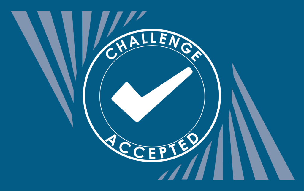 A large white check mark with the words "Challenge accepted" surrounding it. the Citadel EHS logo is in the bottom right and top left corners. The US Environmental Protection Agency challenges you to think about your indoor air quality (IAQ)-- Citadel EHS can help!