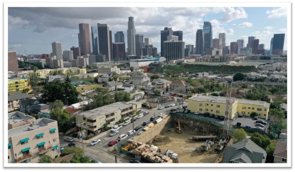 redevelopment;Citation: L.A. Times photo and caption: Near downtown Los Angeles, a developer is building dozens of apartments in Echo Park on property that contains deserted oil wells, some of them uncapped (Allen J. Schaben / Los Angeles Times)