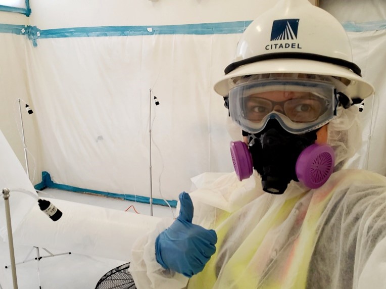 A Citadel industrial hygienist performing a moisture intrusion and microbial growth survey.