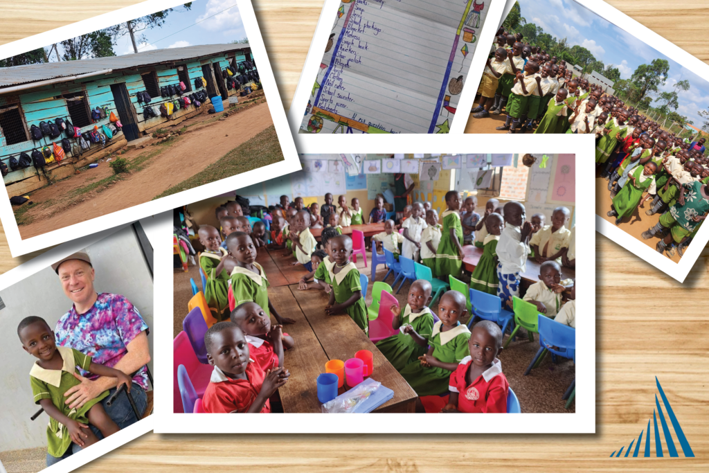 Citadel Cares- A collage of polaroid style images of Citadel EHS employee as a volunteer at the Maisha Africa Foundation School in Uganda.