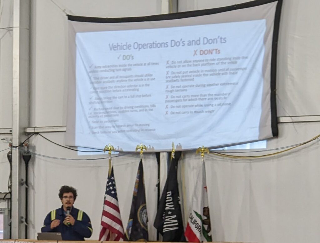 An image of Citadel employee Matt Coryell presenting a short safety briefing at a renewable fuel facility